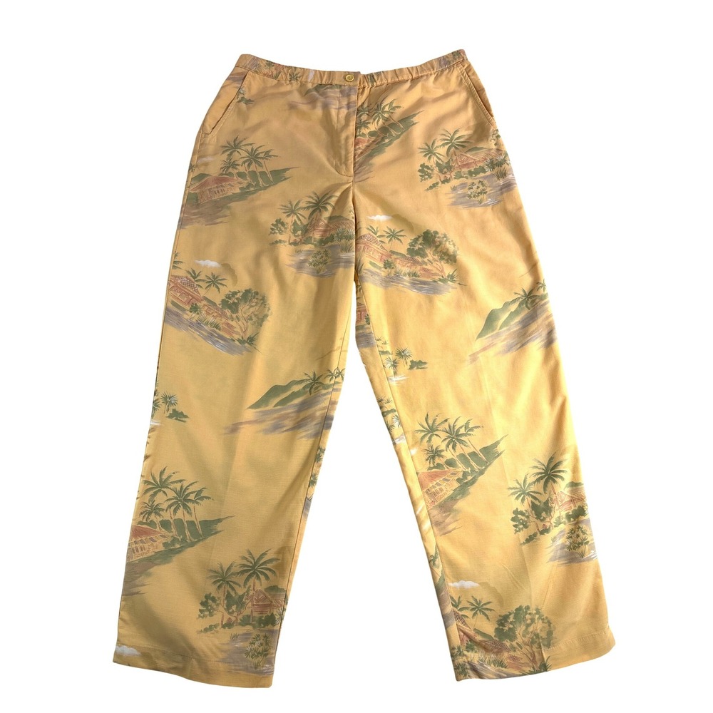 Vintage Talbots Petites Tropical Hawaiian Print Pants Yellow Made in USA 14P